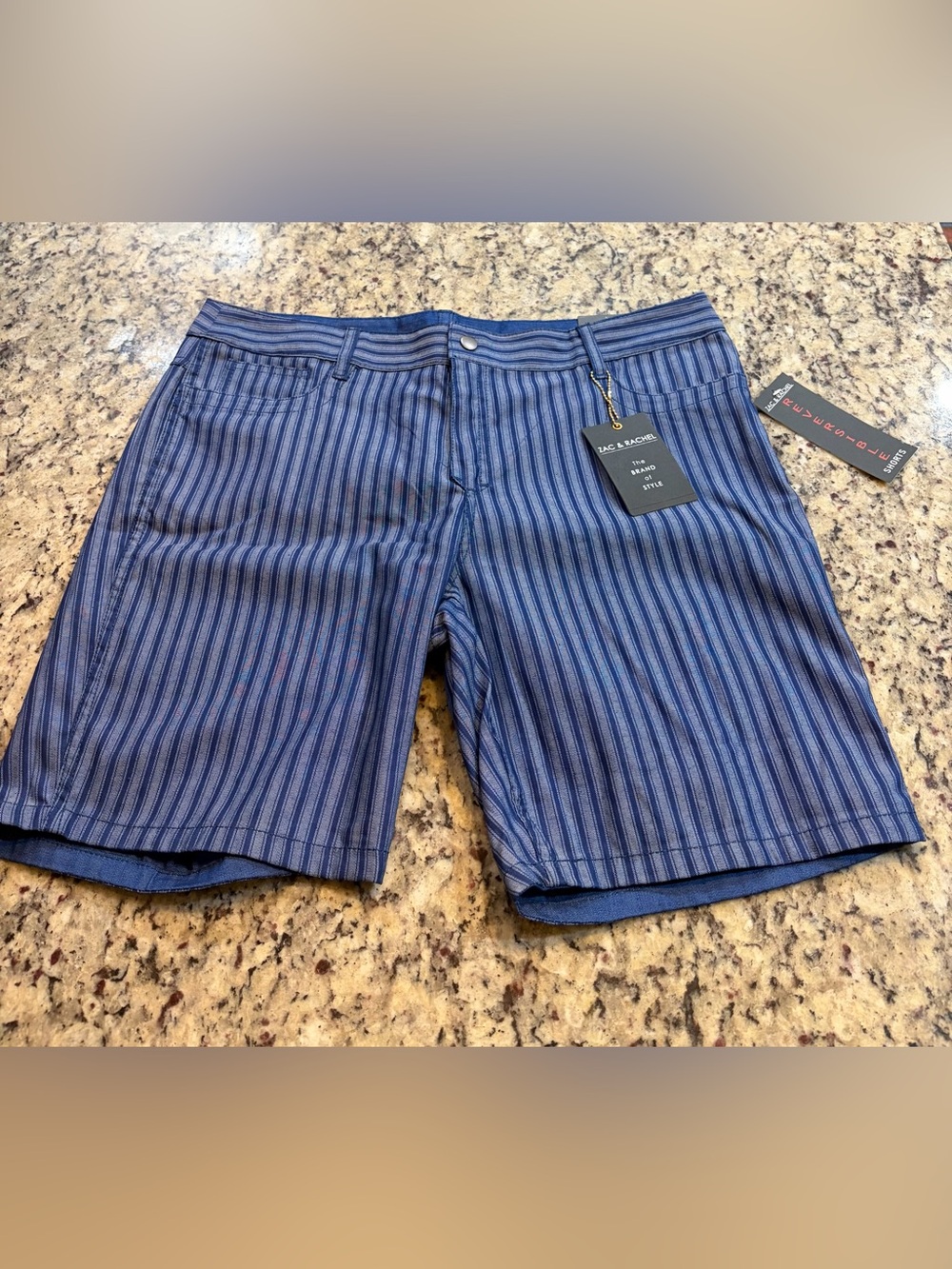 Zac & Rachel Reversible Striped or Plain Blue Flat-Front Shorts